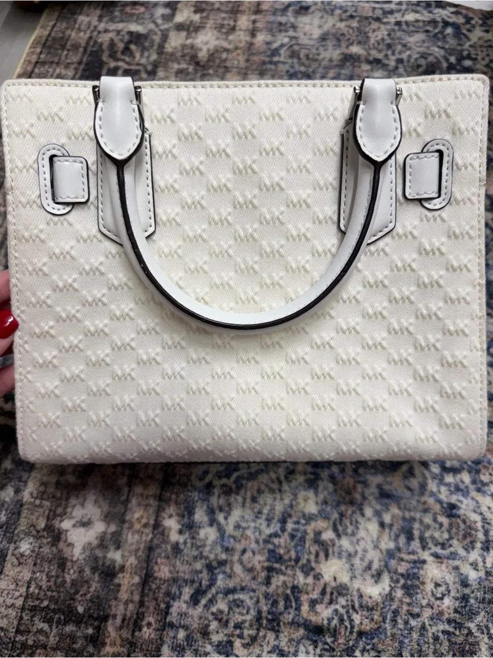Michael Kors White Monogram Satchel with Silver Hardware